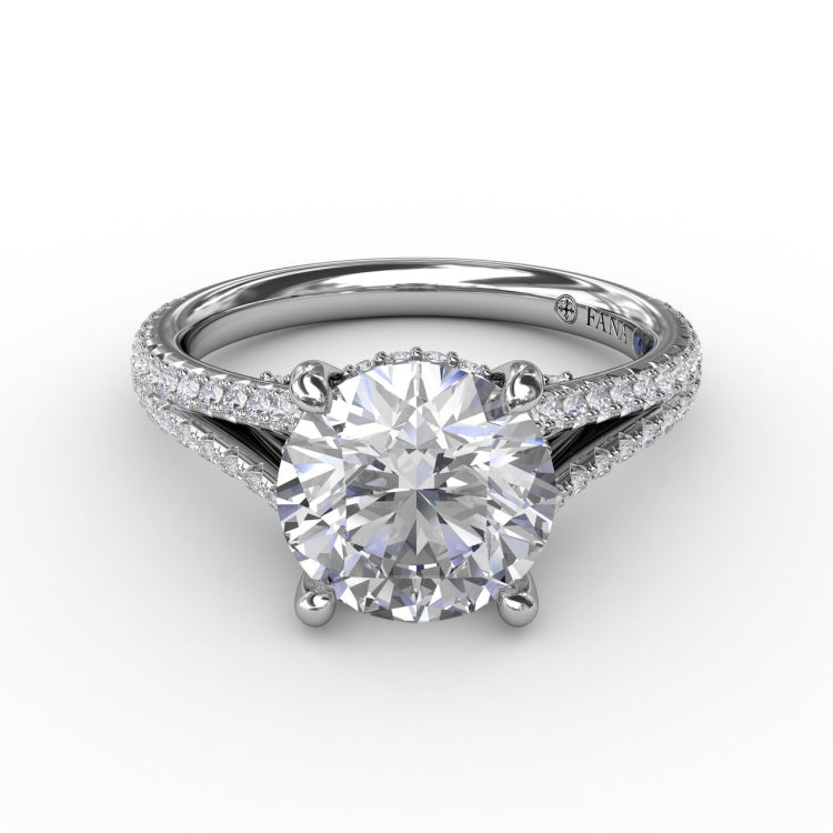Classic Hidden Halo Round Diamond Solitaire Engagement Ring With Split-Diamond Shank