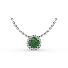Classic Emerald and Diamond Pendant Necklace 