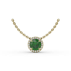 Classic Emerald and Diamond Pendant Necklace 
