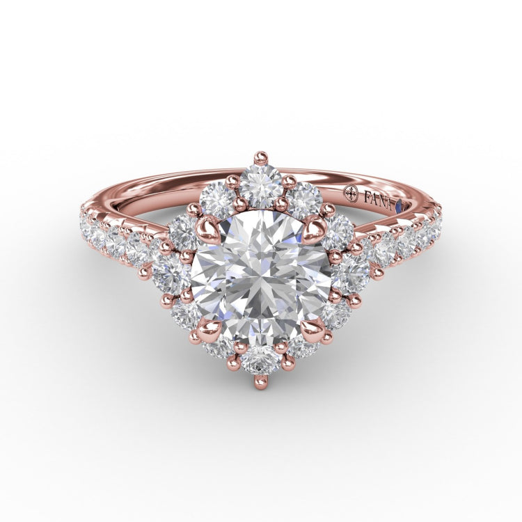 Angled Cushion-Shaped Diamond Halo Engagement Ring With Diamond Band
