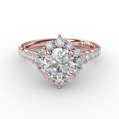Angled Cushion-Shaped Diamond Halo Engagement Ring With Diamond Band