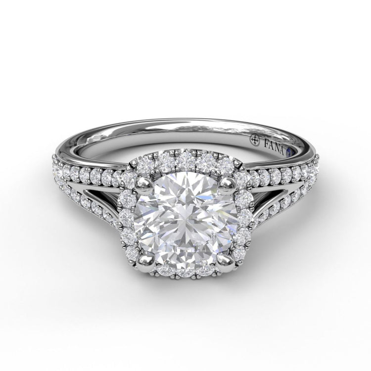 Classic Diamond Halo Engagement Ring with a Subtle Split Band