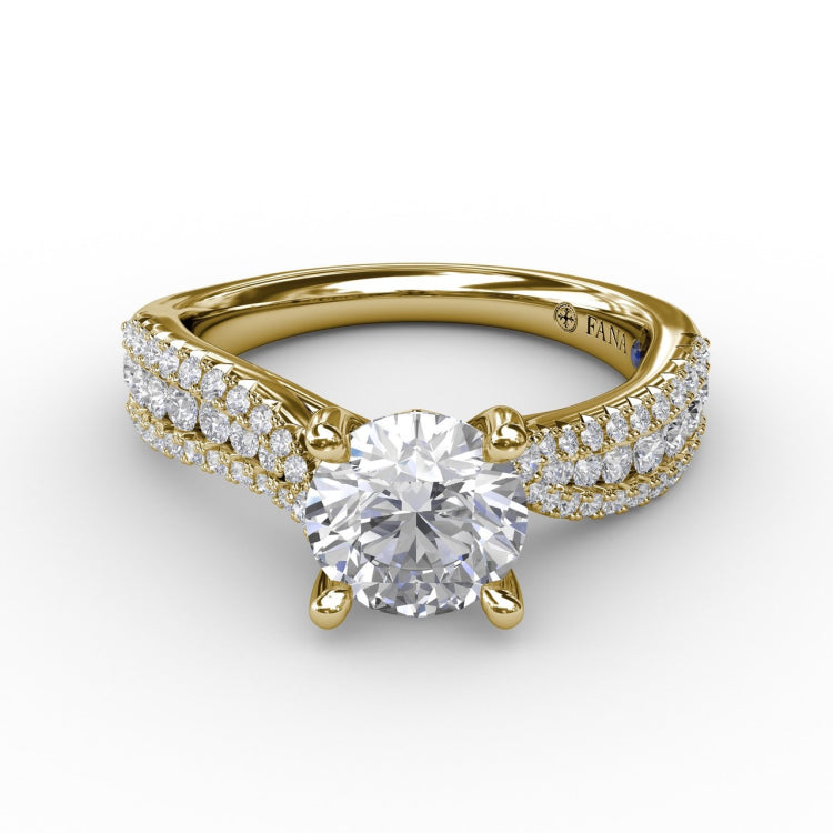 Contemporary Solitaire Engagement Ring With Multi-Row Tapered Diamond Band