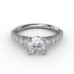 Contemporary Diamond Solitaire Engagement Ring With Openwork Diamond Band