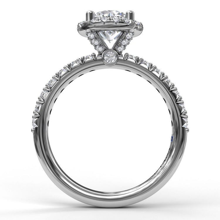 Classic Diamond Halo Engagement Ring with a Gorgeous Side Profile