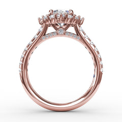 Angled Cushion-Shaped Diamond Halo Engagement Ring With Diamond Band