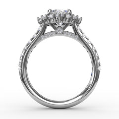 Angled Cushion-Shaped Diamond Halo Engagement Ring With Diamond Band