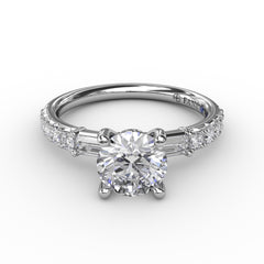 Contemporary Diamond Solitaire Engagement Ring With Baguettes