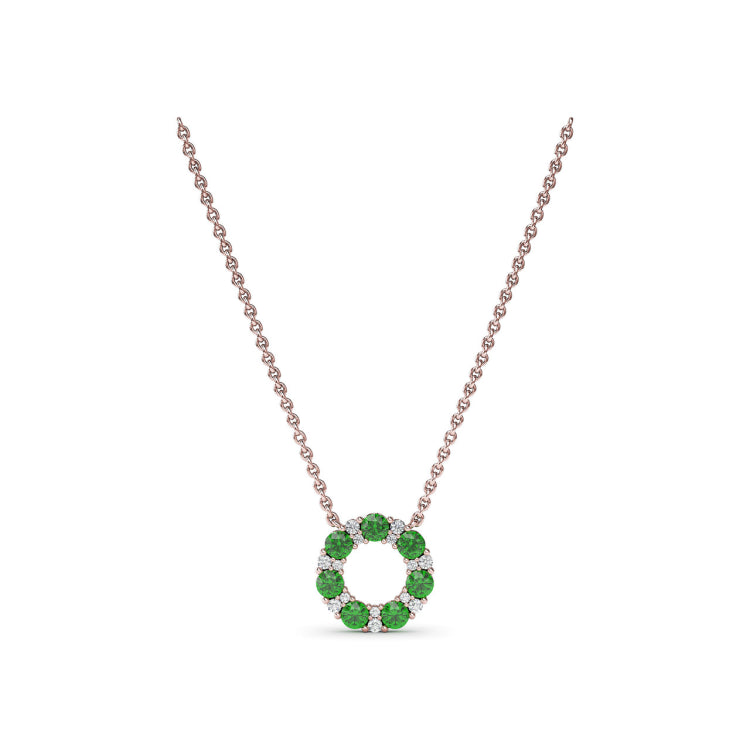 Shared Prong Emerald and Diamond Circle Necklace