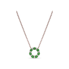 Shared Prong Emerald and Diamond Circle Necklace