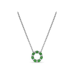 Shared Prong Emerald and Diamond Circle Necklace