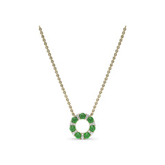 Shared Prong Emerald and Diamond Circle Necklace