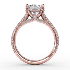 Contemporary Solitaire Diamond Engagement Ring With Split-Shank Diamond Band