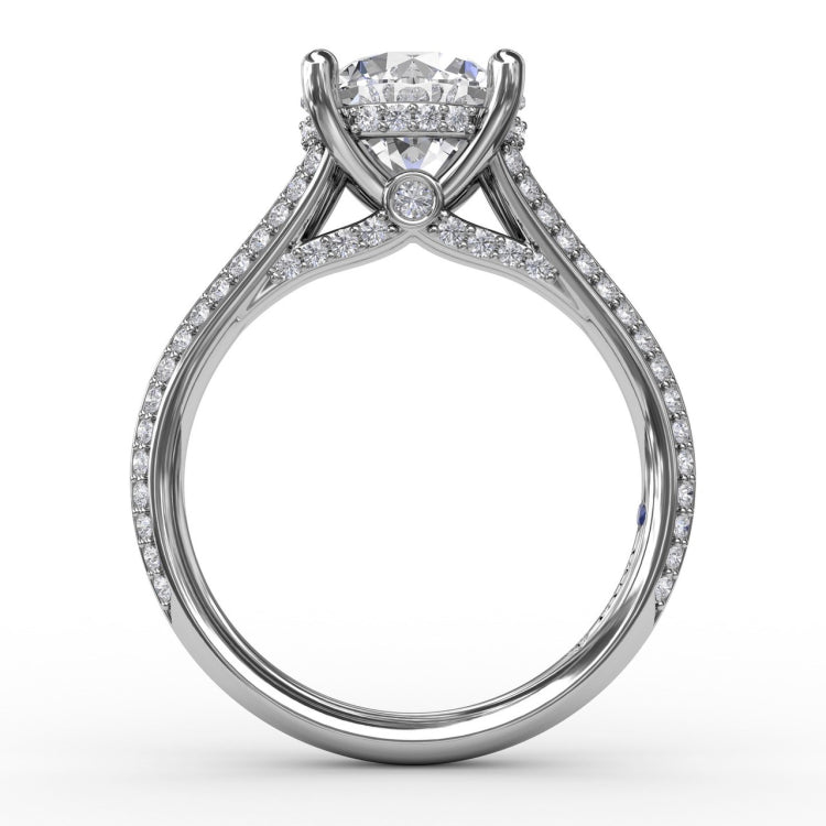 Contemporary Solitaire Diamond Engagement Ring With Split-Shank Diamond Band