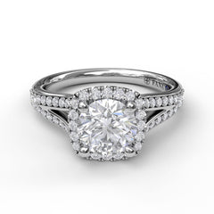 Classic Diamond Halo Engagement Ring with a Subtle Split Band