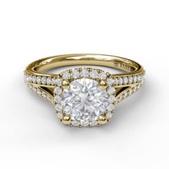 Classic Diamond Halo Engagement Ring with a Subtle Split Band