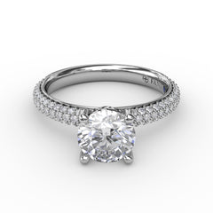 Classic Solitaire Engagement Ring With Seamless PavÃ© Band