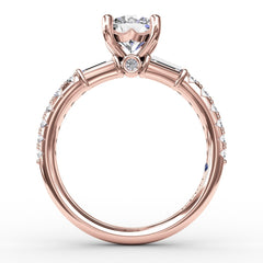 Contemporary Diamond Solitaire Engagement Ring With Baguettes