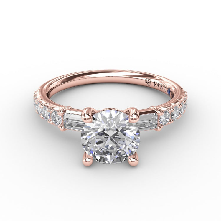 Contemporary Diamond Solitaire Engagement Ring With Baguettes