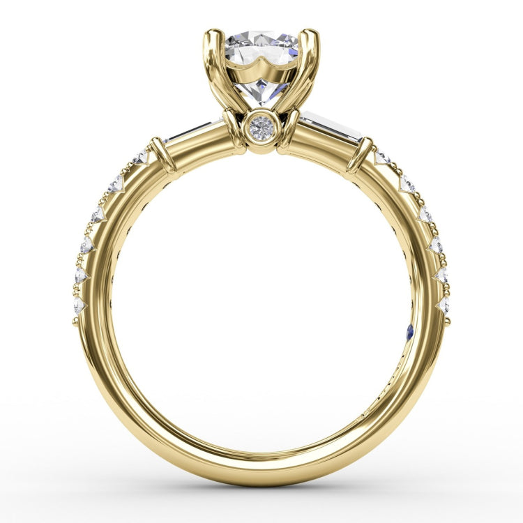 Contemporary Diamond Solitaire Engagement Ring With Baguettes