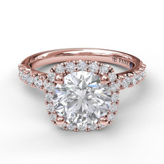 Classic Diamond Halo Engagement Ring with a Gorgeous Side Profile