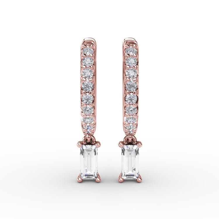 Emerald Cut Diamond Drop Earrings 