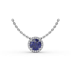 Classic Sapphire and Diamond Pendant Necklace 