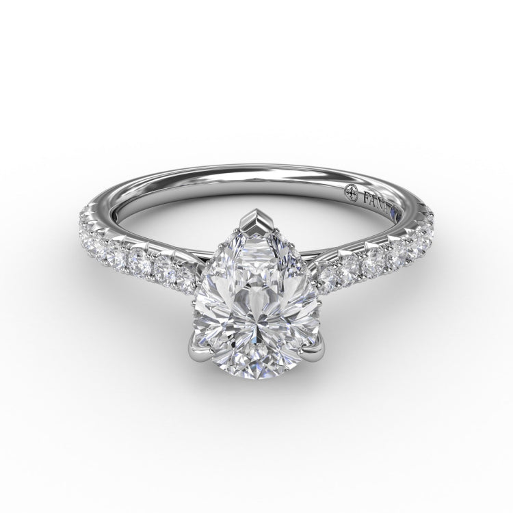 Classic Pear Shape Engagement Ring with a Subtle Diamond Splash