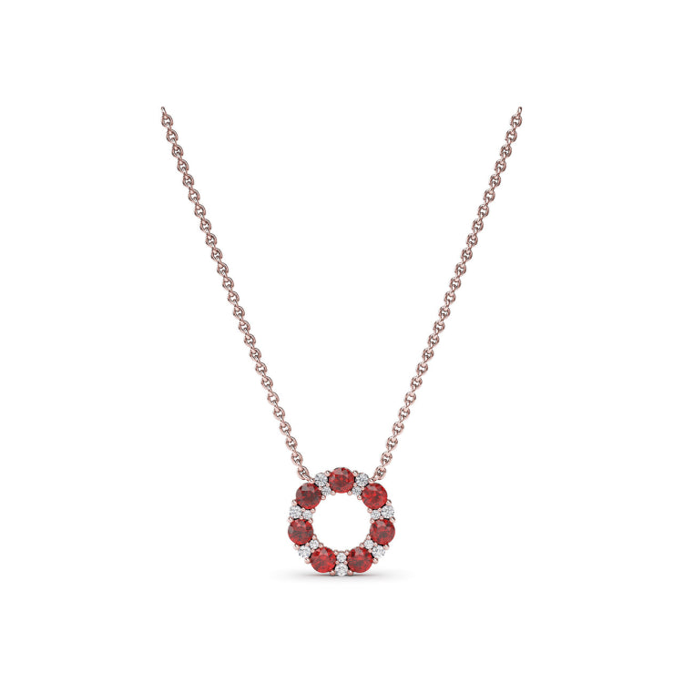 Shared Prong Ruby and Diamond Circle Necklace