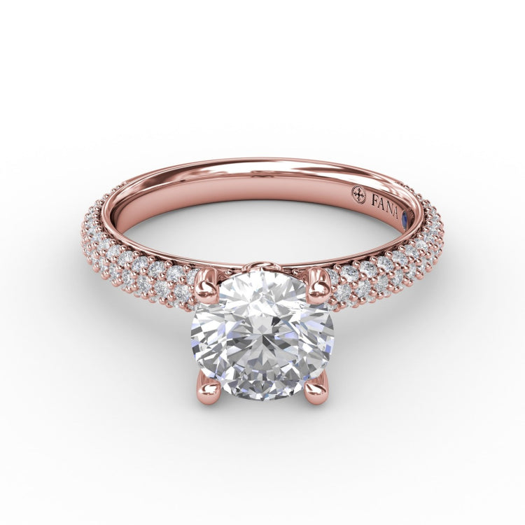 Classic Solitaire Engagement Ring With Seamless PavÃ© Band