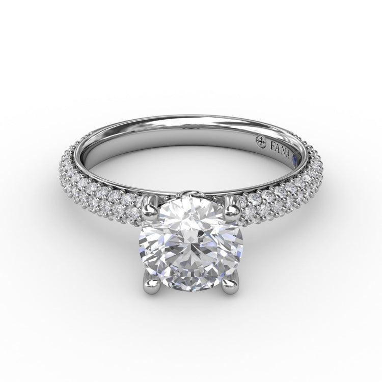 Classic Solitaire Engagement Ring With Seamless PavÃ© Band