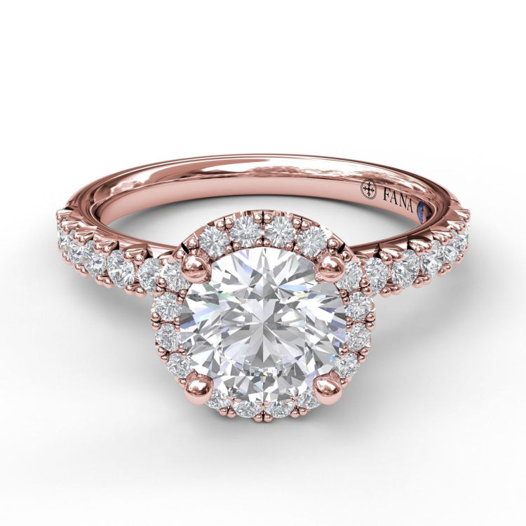Classic Diamond Halo Engagement Ring with a Gorgeous Side Profile