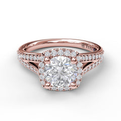 Classic Diamond Halo Engagement Ring with a Subtle Split Band