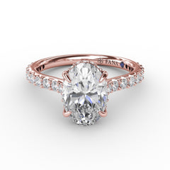 Classic Oval Diamond Solitaire Engagement Ring With Hidden PavÃ© Halo