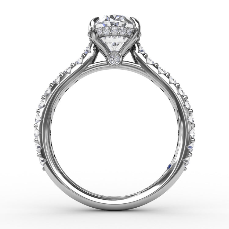 Classic Oval Diamond Solitaire Engagement Ring With Hidden PavÃ© Halo