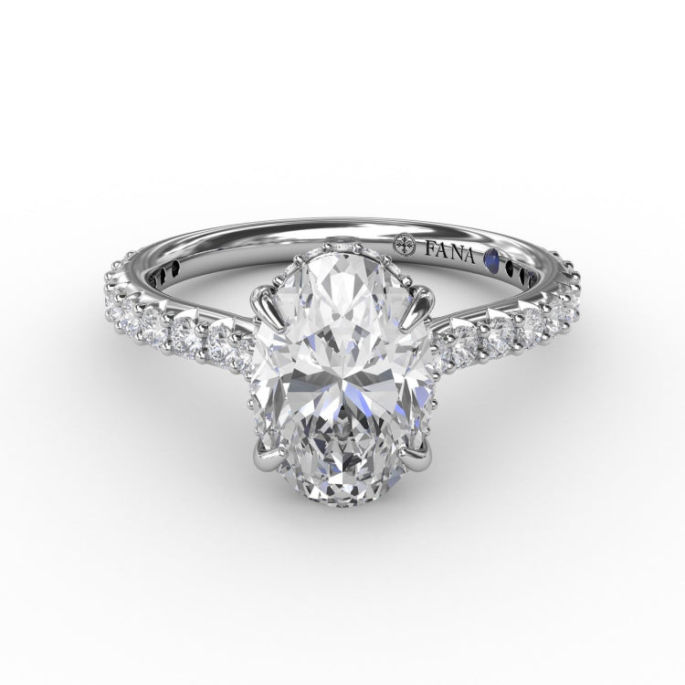 Classic Oval Diamond Solitaire Engagement Ring With Hidden PavÃ© Halo