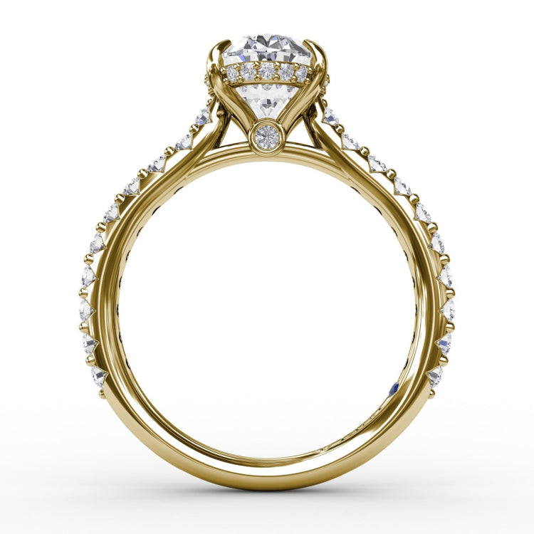 Classic Oval Diamond Solitaire Engagement Ring With Hidden PavÃ© Halo