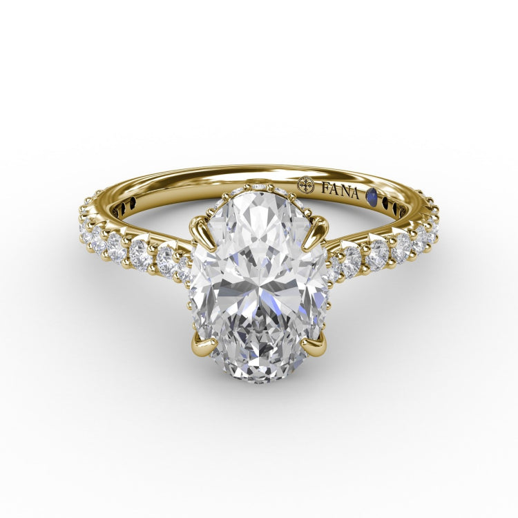 Classic Oval Diamond Solitaire Engagement Ring With Hidden PavÃ© Halo