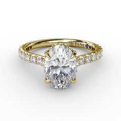 Classic Oval Diamond Solitaire Engagement Ring With Hidden PavÃ© Halo