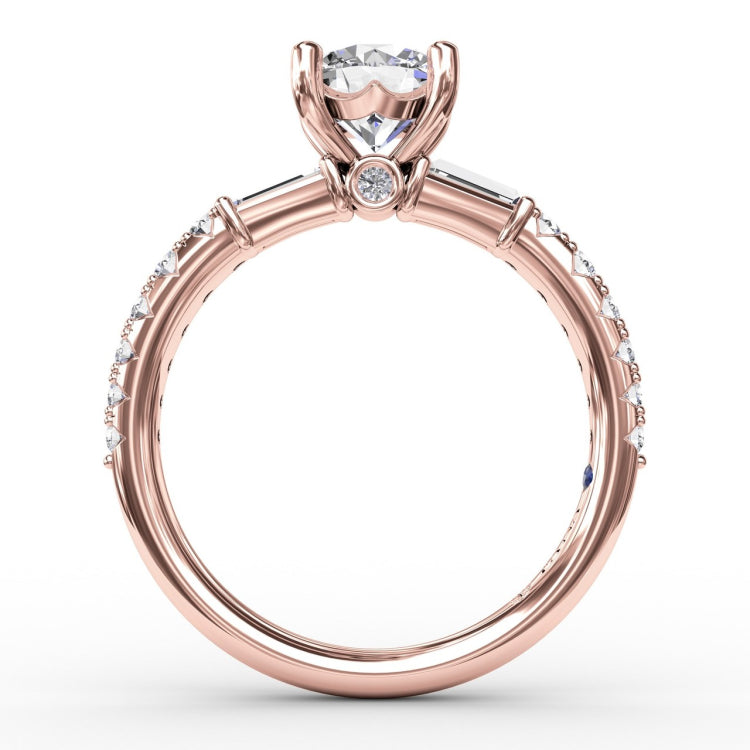 Contemporary Diamond Solitaire Engagement Ring With Baguettes
