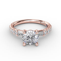 Contemporary Diamond Solitaire Engagement Ring With Baguettes
