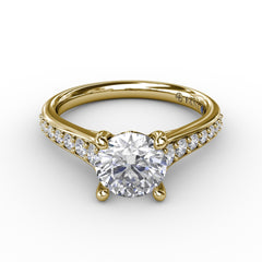 Classic Round Diamond Solitaire Engagement Ring With Diamond Band