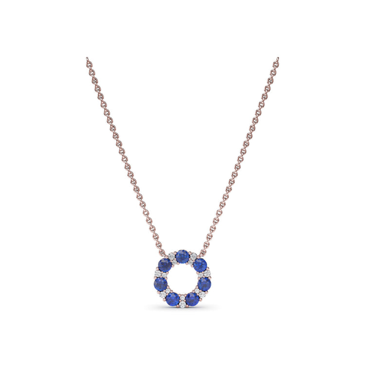 Shared Prong Sapphire and Diamond Circle Necklace