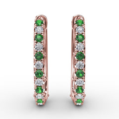 Alternaing Emerald and Diamond Hoop Earrings 