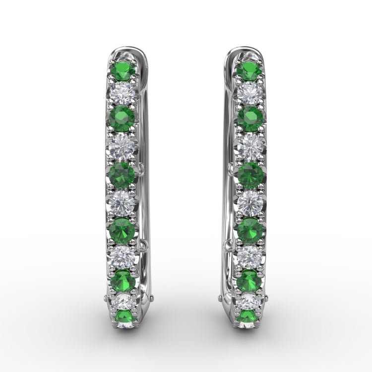 Alternaing Emerald and Diamond Hoop Earrings 
