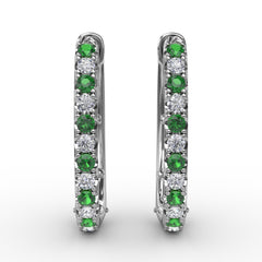 Alternaing Emerald and Diamond Hoop Earrings 