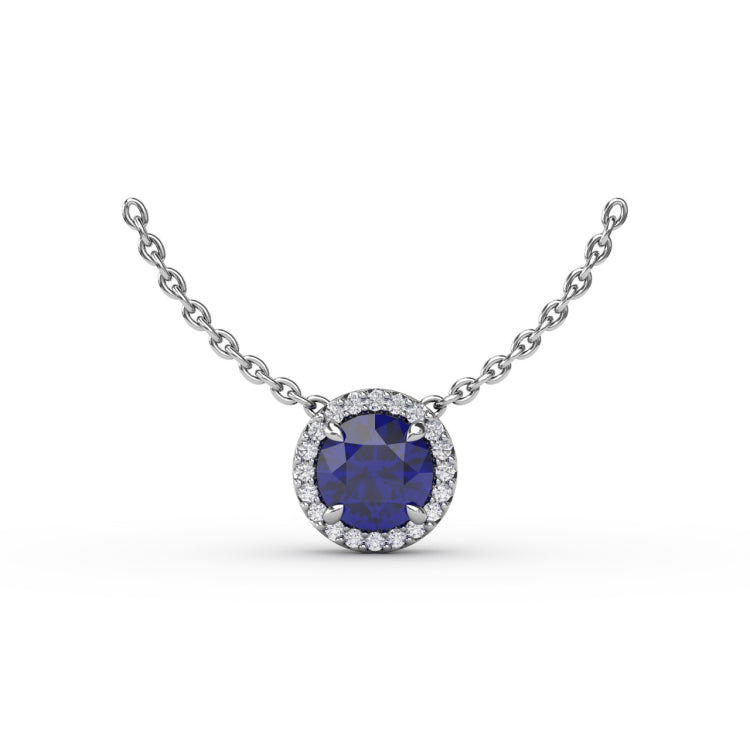 Classic Sapphire and Diamond Pendant Necklace 