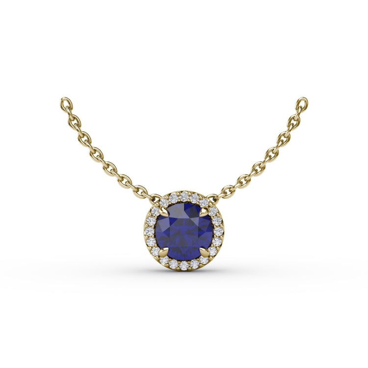 Classic Sapphire and Diamond Pendant Necklace 