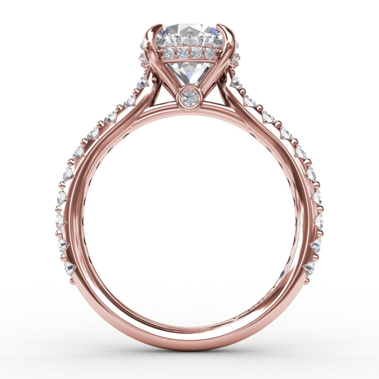 Classic Round Diamond Solitaire Engagement Ring With Hidden PavÃ© Halo
