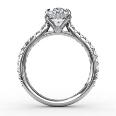 Classic Oval Diamond Solitaire Engagement Ring With Hidden PavÃ© Halo